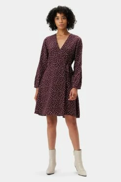 Ivy Long Sleeve Washable Silk Dress - Doucet Dot Vineyard