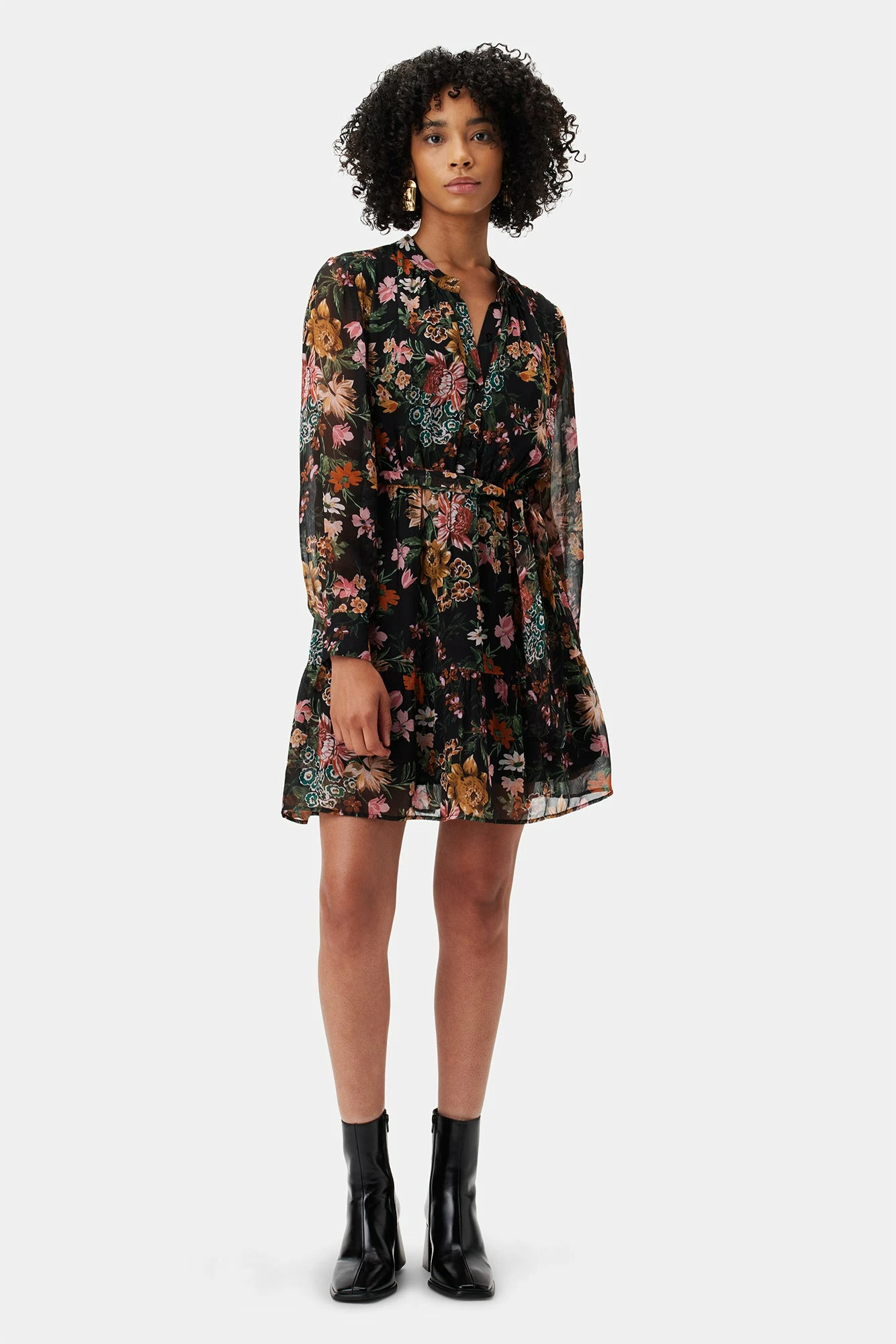 Malta Viscose Chiffon Long Sleeve Dress - Rosalind Floral Black 3 Malta Viscose Chiffon Long Sleeve Dress - Rosalind Floral Black
