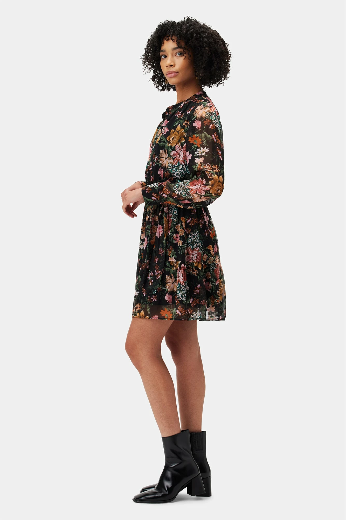 Malta Viscose Chiffon Long Sleeve Dress - Rosalind Floral Black 4 Malta Viscose Chiffon Long Sleeve Dress - Rosalind Floral Black - Image 2