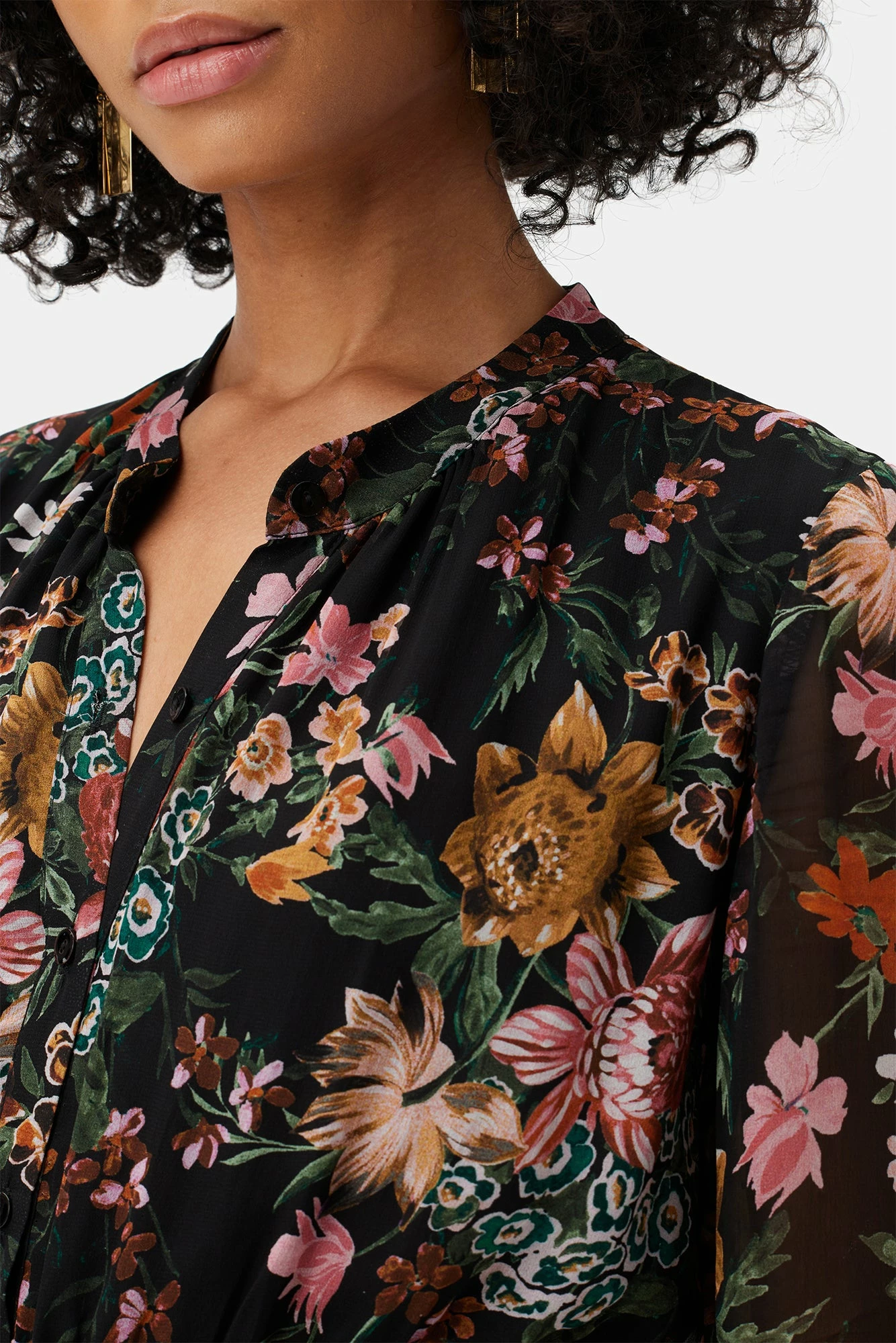 Malta Viscose Chiffon Long Sleeve Dress - Rosalind Floral Black 6 Malta Viscose Chiffon Long Sleeve Dress - Rosalind Floral Black - Image 4