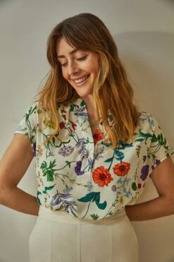Renata Washable Silk Blouse - Stella Floral White -AMOUR VERT Sales 1068 Renata Stella White 5541