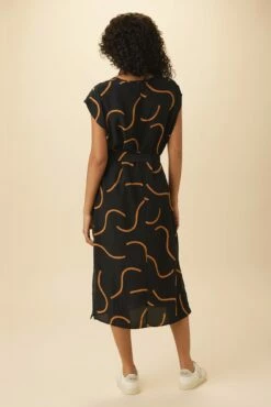 Cindra Washable Silk Midi Dress - Waves Caramel -AMOUR VERT Sales 11 9674 Cindra Waves Caramel 3