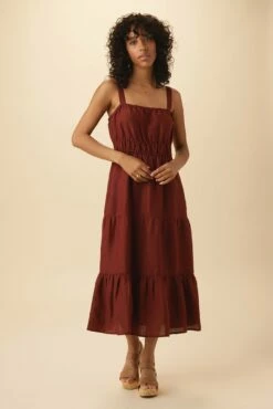 Elio Ramie Viscose Midi Dress - Rust