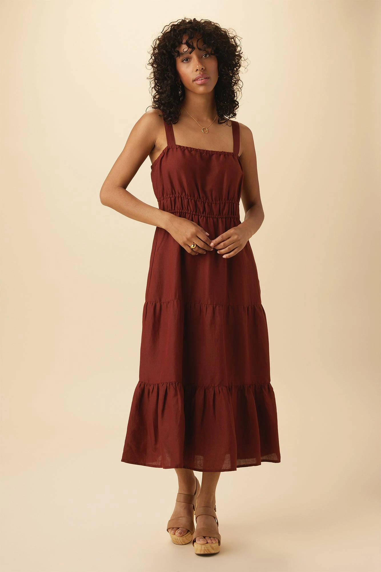 Elio Ramie Viscose Midi Dress - Rust 3 Elio Ramie Viscose Midi Dress - Rust