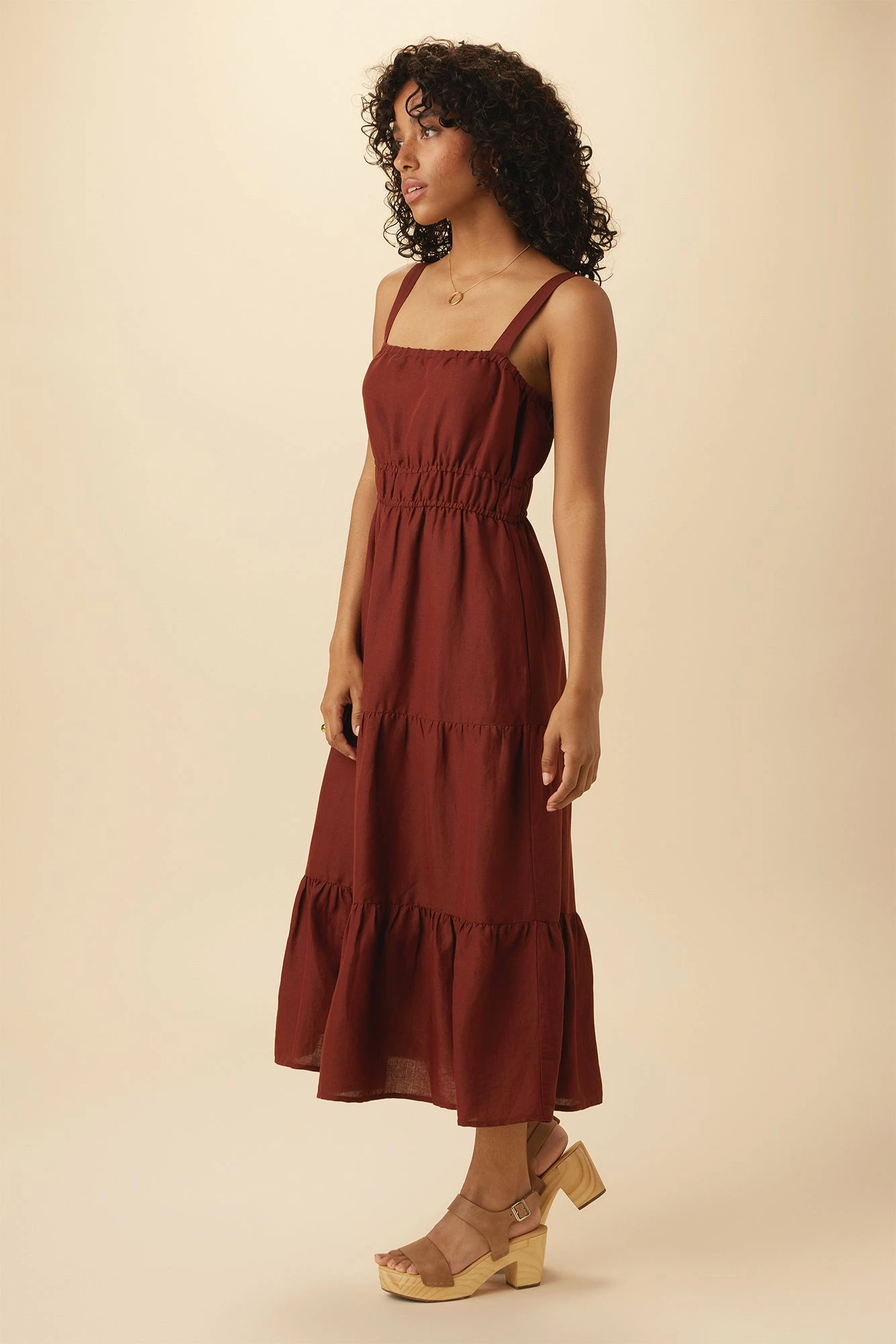 Elio Ramie Viscose Midi Dress - Rust 4 Elio Ramie Viscose Midi Dress - Rust - Image 2