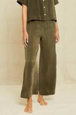 Mabel Cottonseed Cupro Pajama Pants - Olive