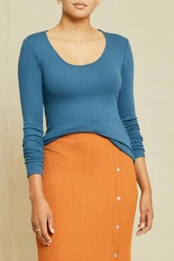 Itana Long Sleeve Dream Rib Tee - Azure