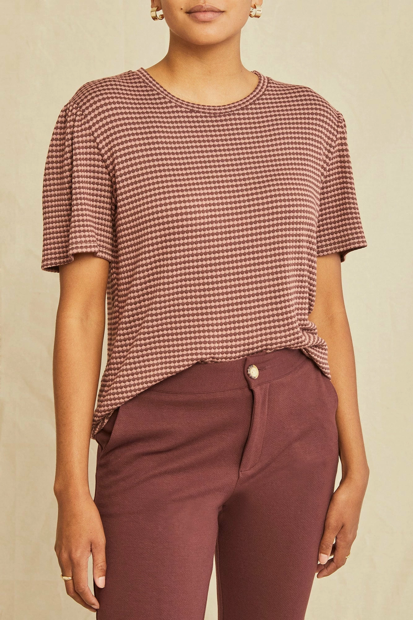 Odilia Scallop Knit Tee - Maple Quartz Stripe 3 Odilia Scallop Knit Tee - Maple Quartz Stripe