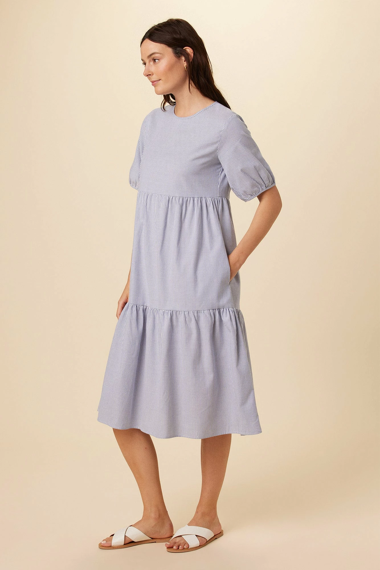 Adele Upcycled Midi Dress - Navy White Stripe 4 Adele Upcycled Midi Dress - Navy White Stripe - Image 2