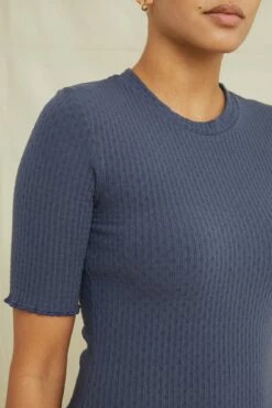 Mylene Pointelle Rib Dress - Pacific Blue -AMOUR VERT Sales 7550MylenePacificBlue 1125 web b4451383 256e 402b 8988 08b6e29ddf91