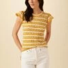 Kelso Organic Cotton Blouse - Ivory And Sunflower -AMOUR VERT Sales 7954 Kelso Ivory Sunflower 1