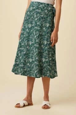 Blaze Washable Silk Wrap Skirt - Green Palm