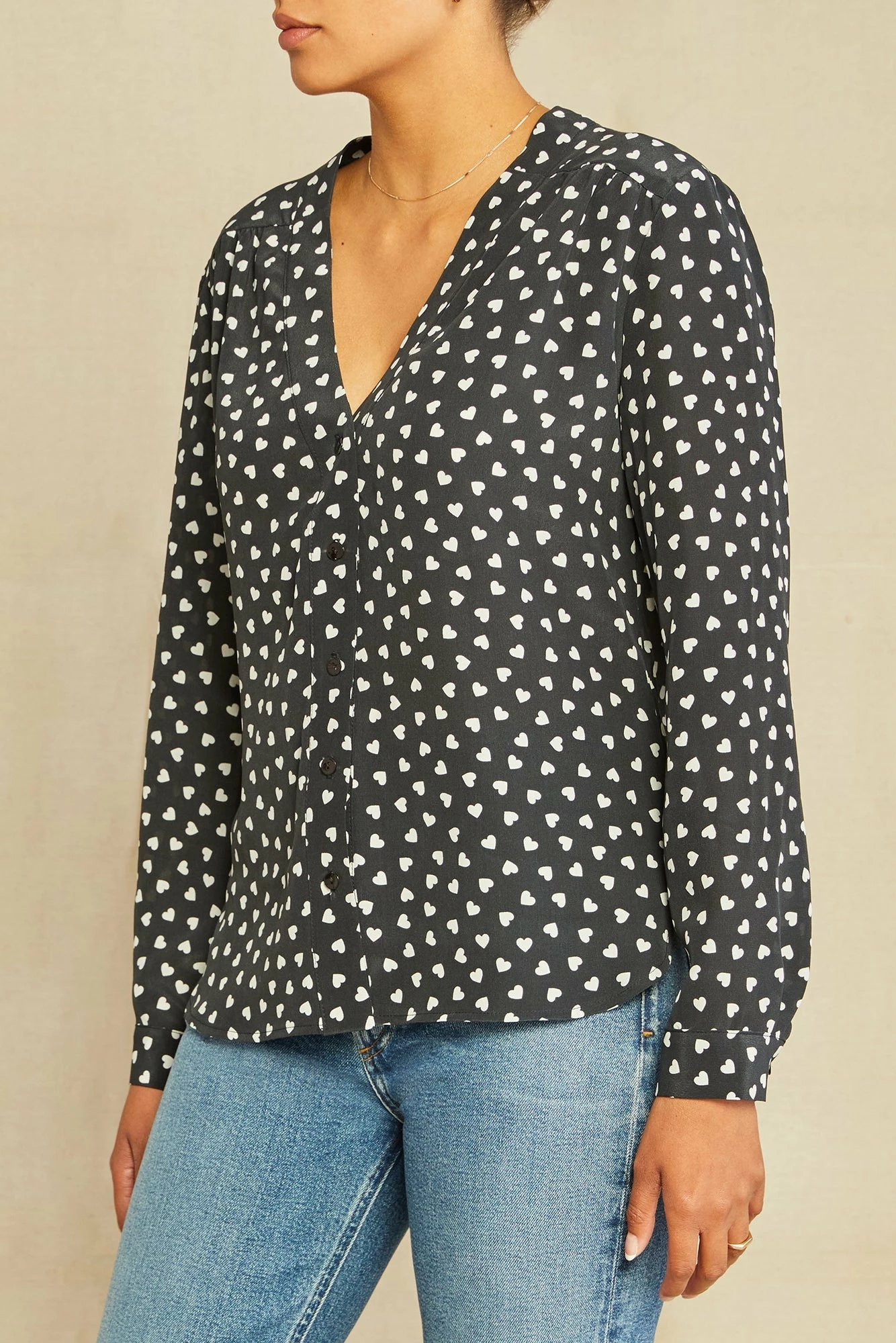 Kaya Washable Silk Blouse - Heart Black Ivory Print 4 Kaya Washable Silk Blouse - Heart Black Ivory Print - Image 2