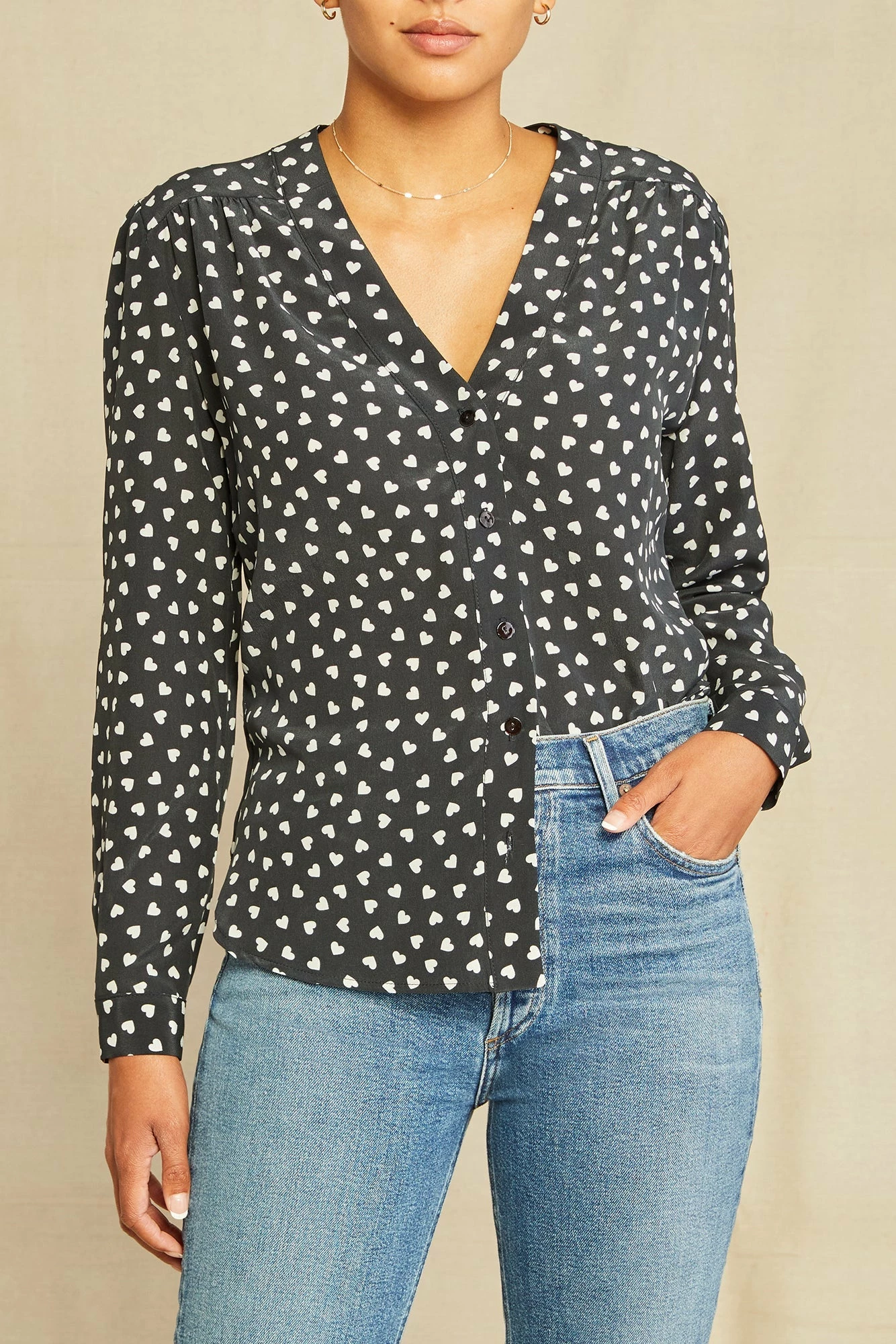 Kaya Washable Silk Blouse - Heart Black Ivory Print 3 Kaya Washable Silk Blouse - Heart Black Ivory Print