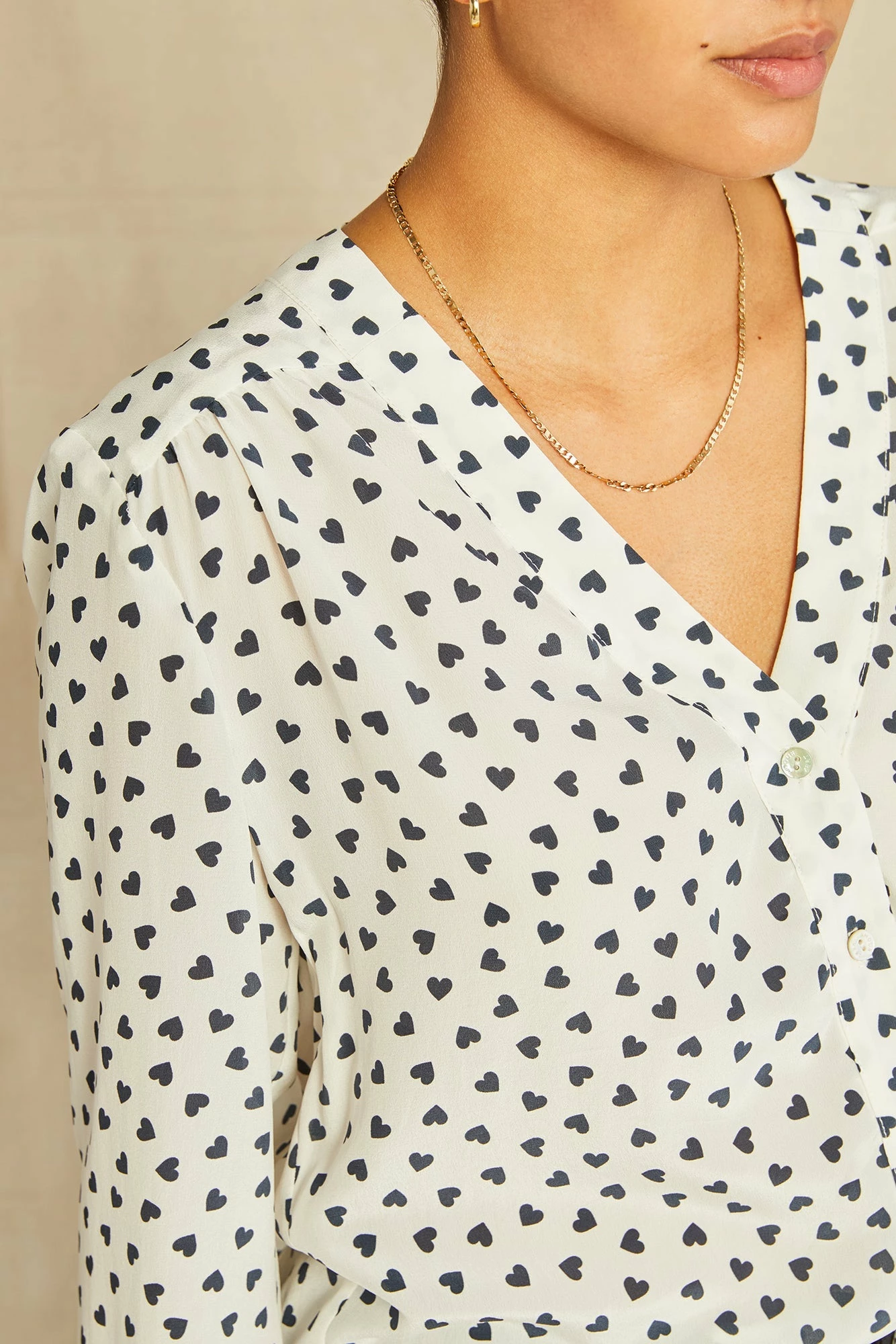Kaya Washable Silk Blouse - Heart Ivory Navy Print 6 Kaya Washable Silk Blouse - Heart Ivory Navy Print - Image 4