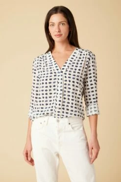 Kaya Washable Silk Blouse - Squared Up White