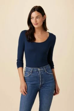 Itana Long Sleeve Dream Rib Tee - Ocean