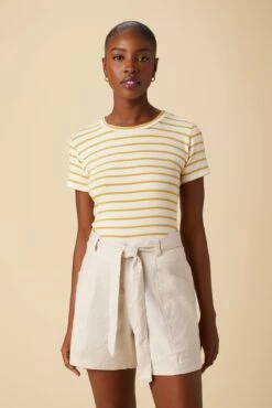 Berkeley Dream Knit Tee - Ivory Sunflower Stripe