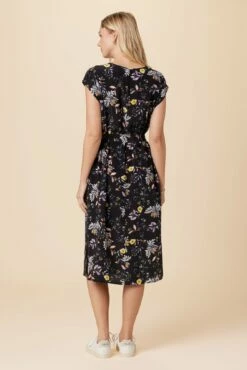 Cindra Washable Silk Midi Dress - French Jardin Black -AMOUR VERT Sales 9674R1 Cindra French Jardin Black 3