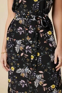 Cindra Washable Silk Midi Dress - French Jardin Black -AMOUR VERT Sales 9674R1 Cindra French Jardin Black 4