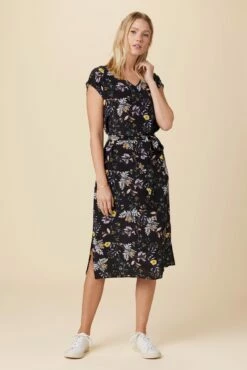 Cindra Washable Silk Midi Dress - French Jardin Black -AMOUR VERT Sales 9674R1 Cindra French Jardin Black 5