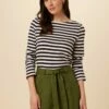 Cecelia Long Sleeve Reverie Knit Tee - Navy And Ivory -AMOUR VERT Sales 9819 Cecelia Navy Ivory Stripe 1