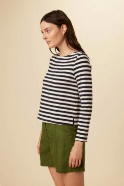Cecelia Long Sleeve Reverie Knit Tee - Navy And Ivory -AMOUR VERT Sales 9819 Cecelia Navy Ivory Stripe 2