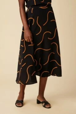 Blaze Washable Silk Skirt - Waves Caramel