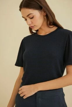 Odilia Scallop Knit Tee - Navy Black