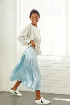 Blaze Washable Silk Skirt - Sky
