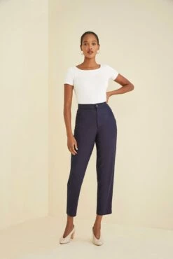 Dava Silk Noil Pants - Navy - ReAmour