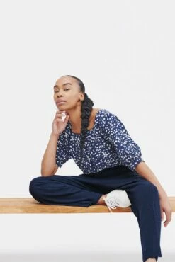 Edith Washable Silk Blouse - Lucy Dot Navy