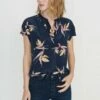 Renata Washable Silk Blouse - Navy Bird Of Paradise Print -AMOUR VERT Sales renata navy bird of paradise 024 w