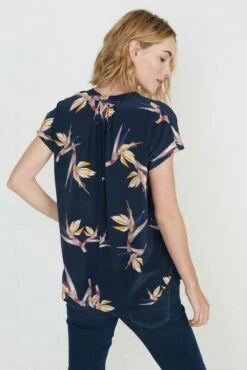 Renata Washable Silk Blouse - Navy Bird Of Paradise Print -AMOUR VERT Sales renata navy bird of paradise 047 w